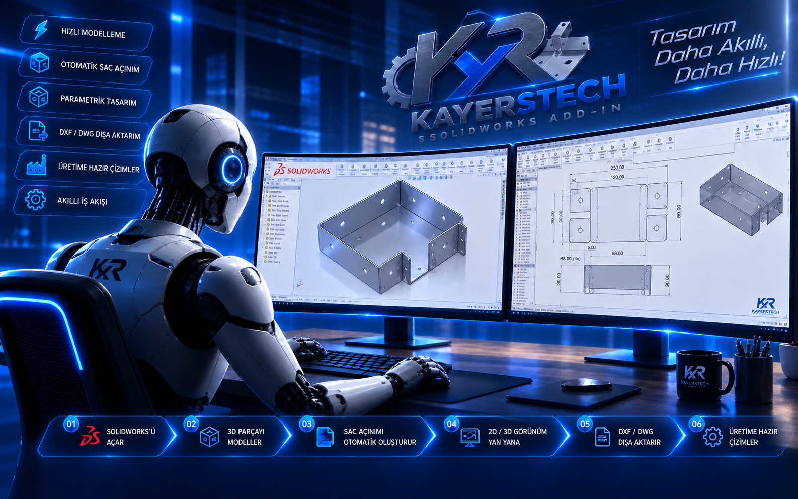 KyR KayersTech SOLIDWORKS Add-in ile sac açınımı ve teknik resim üretim akışı